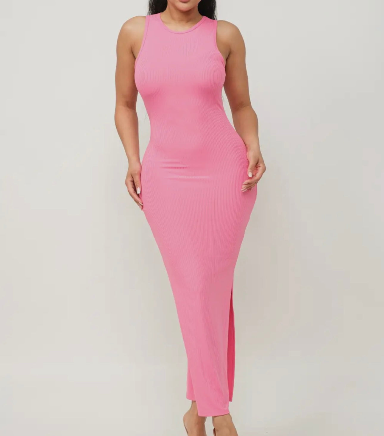 Solid sleeveless Body-con Slit Dress