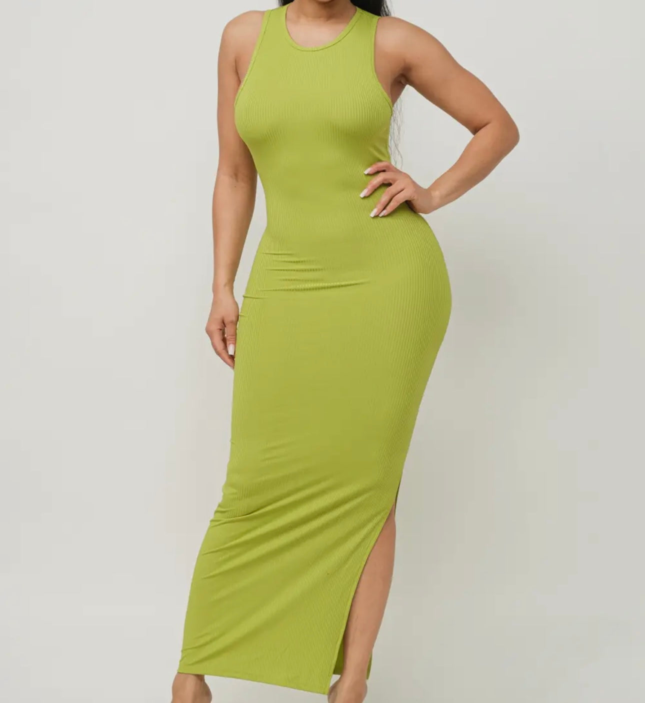 Solid sleeveless Body-con Slit Dress