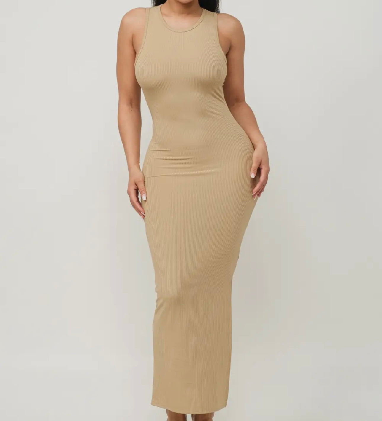 Solid sleeveless Body-con Slit Dress