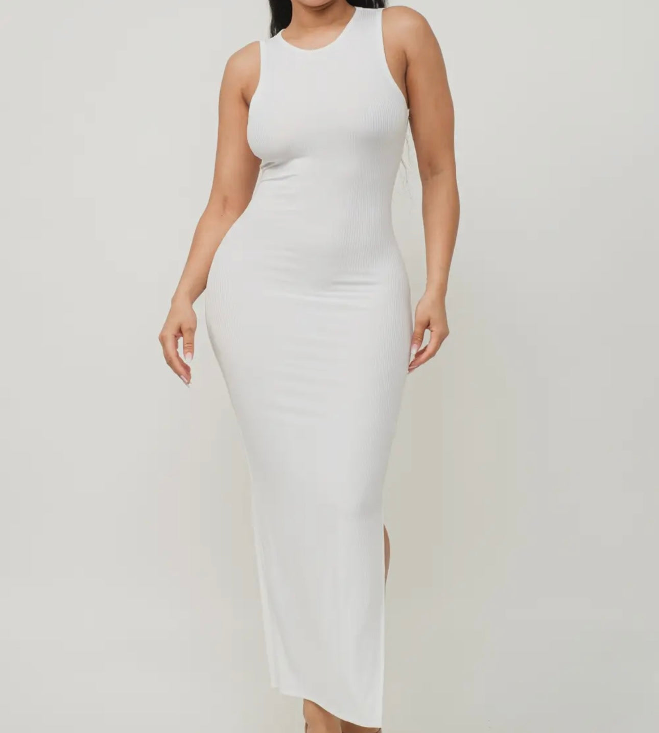 Solid sleeveless Body-con Slit Dress